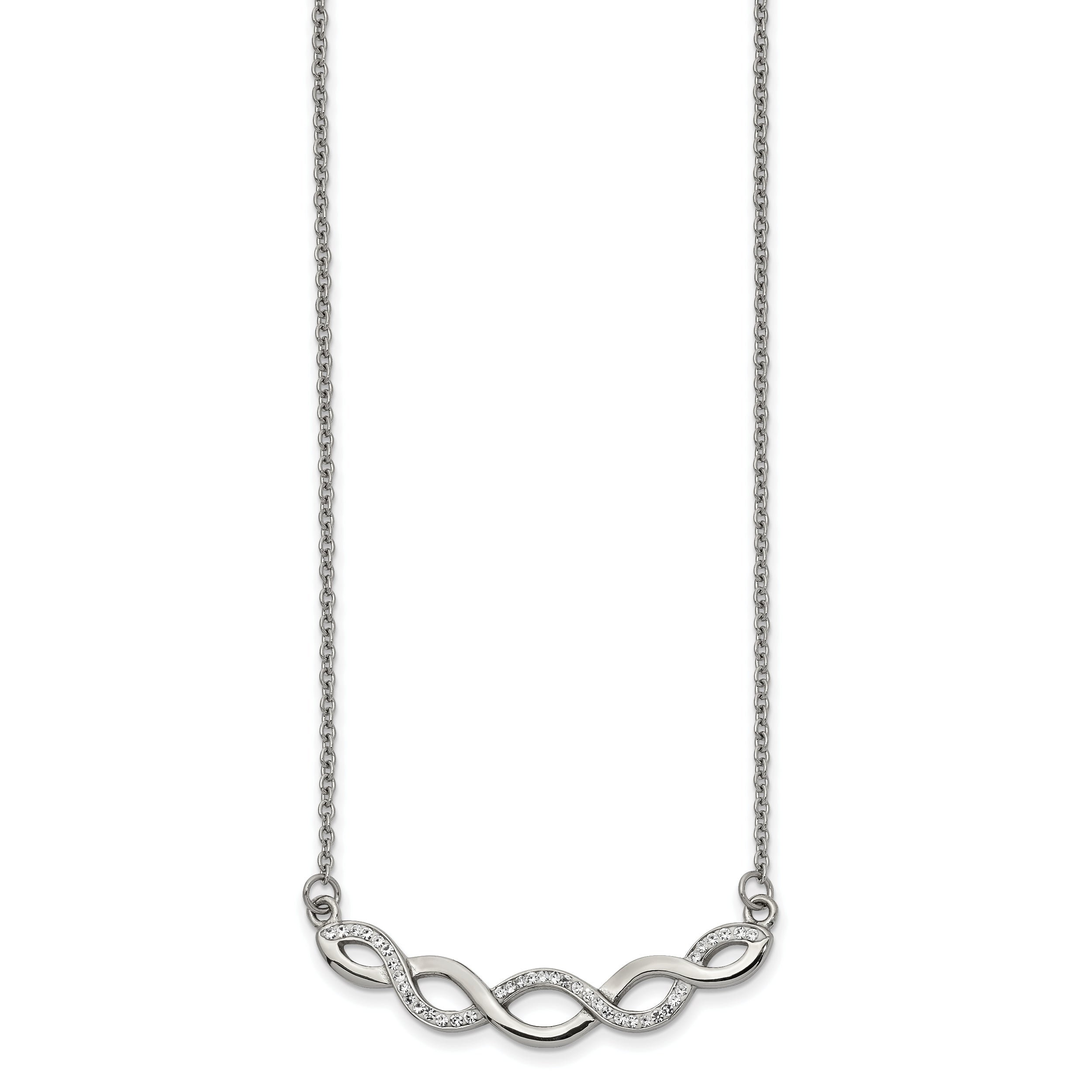 Chisel Stainless Steel Polished with Preciosa Crystal Braided Bar on a 16.5 inch Cable Chain with a 2 inch Extension Necklace