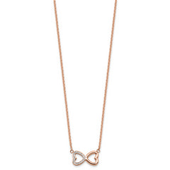 Chisel Stainless Steel Polished Rose IP-plated with Preciosa Crystal Infinity Hearts on a 16.5 inch Cable chain with a 1 inch Extension Necklace