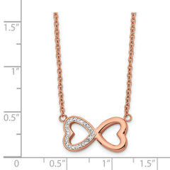 Chisel Stainless Steel Polished Rose IP-plated with Preciosa Crystal Infinity Hearts on a 16.5 inch Cable chain with a 1 inch Extension Necklace