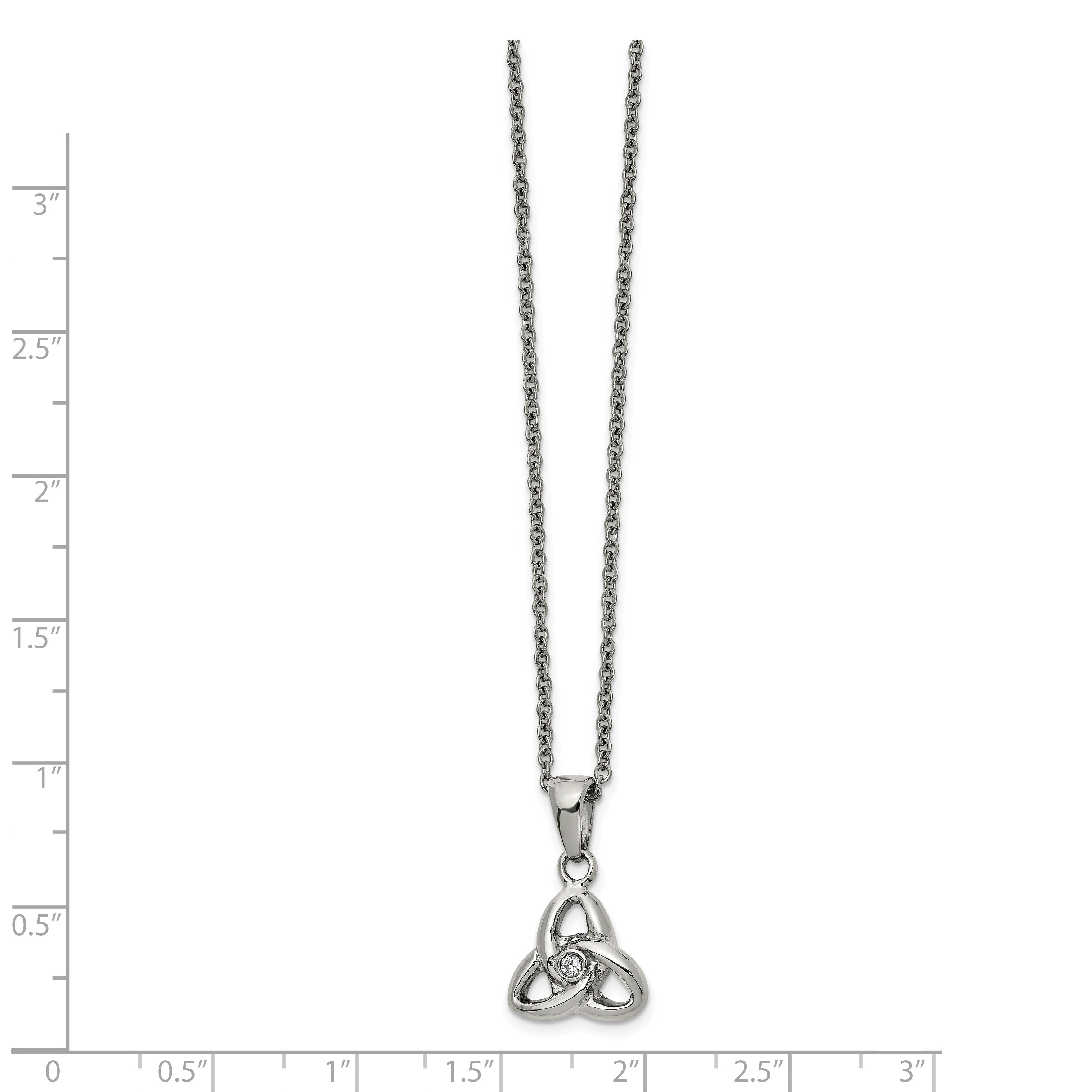 Chisel Stainless Steel Polished with Preciosa Crystal Trinity Knot Pendant on a 16 inch Cable Chain with a 1 inch Extension Necklace