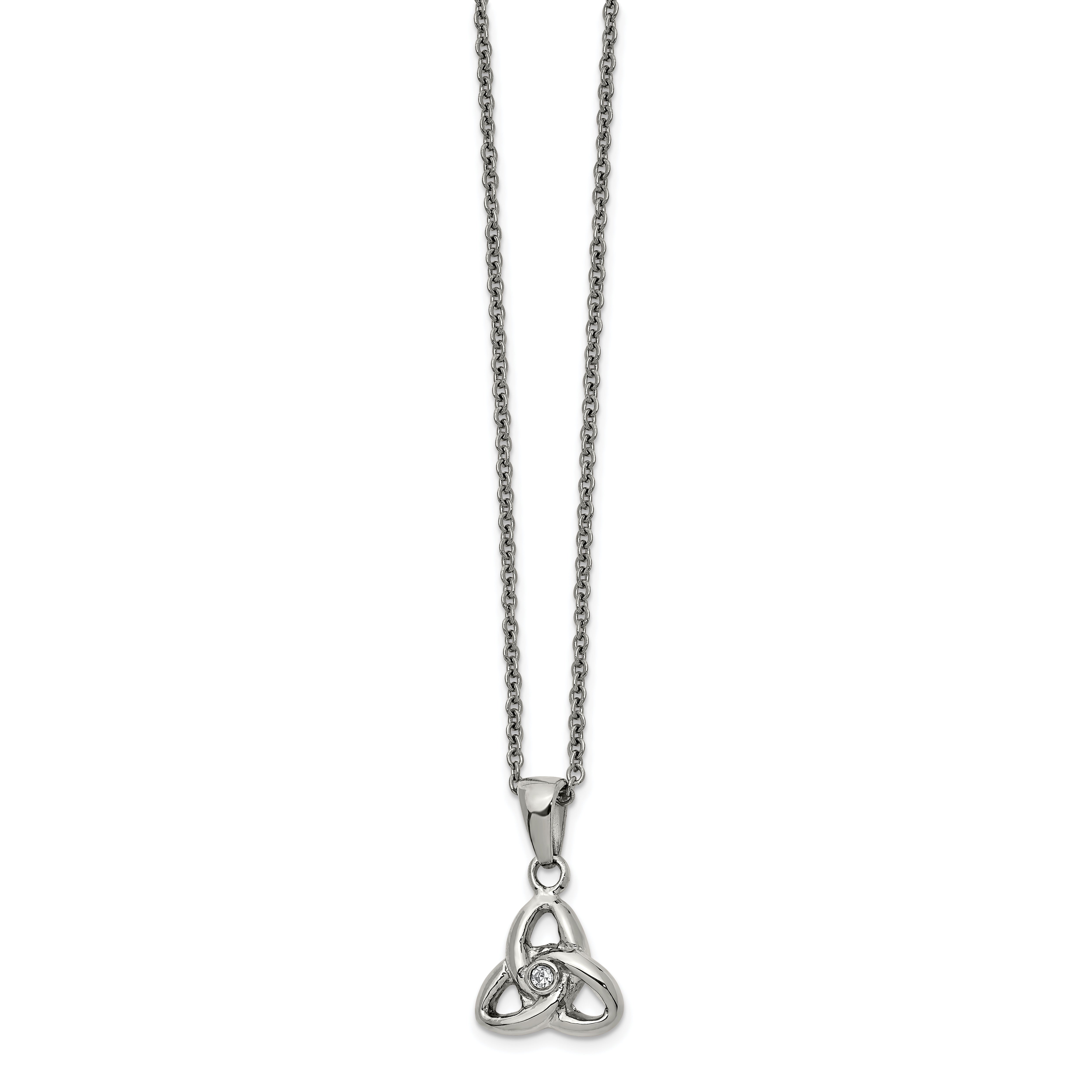 Chisel Stainless Steel Polished with Preciosa Crystal Trinity Knot Pendant on a 16 inch Cable Chain with a 1 inch Extension Necklace