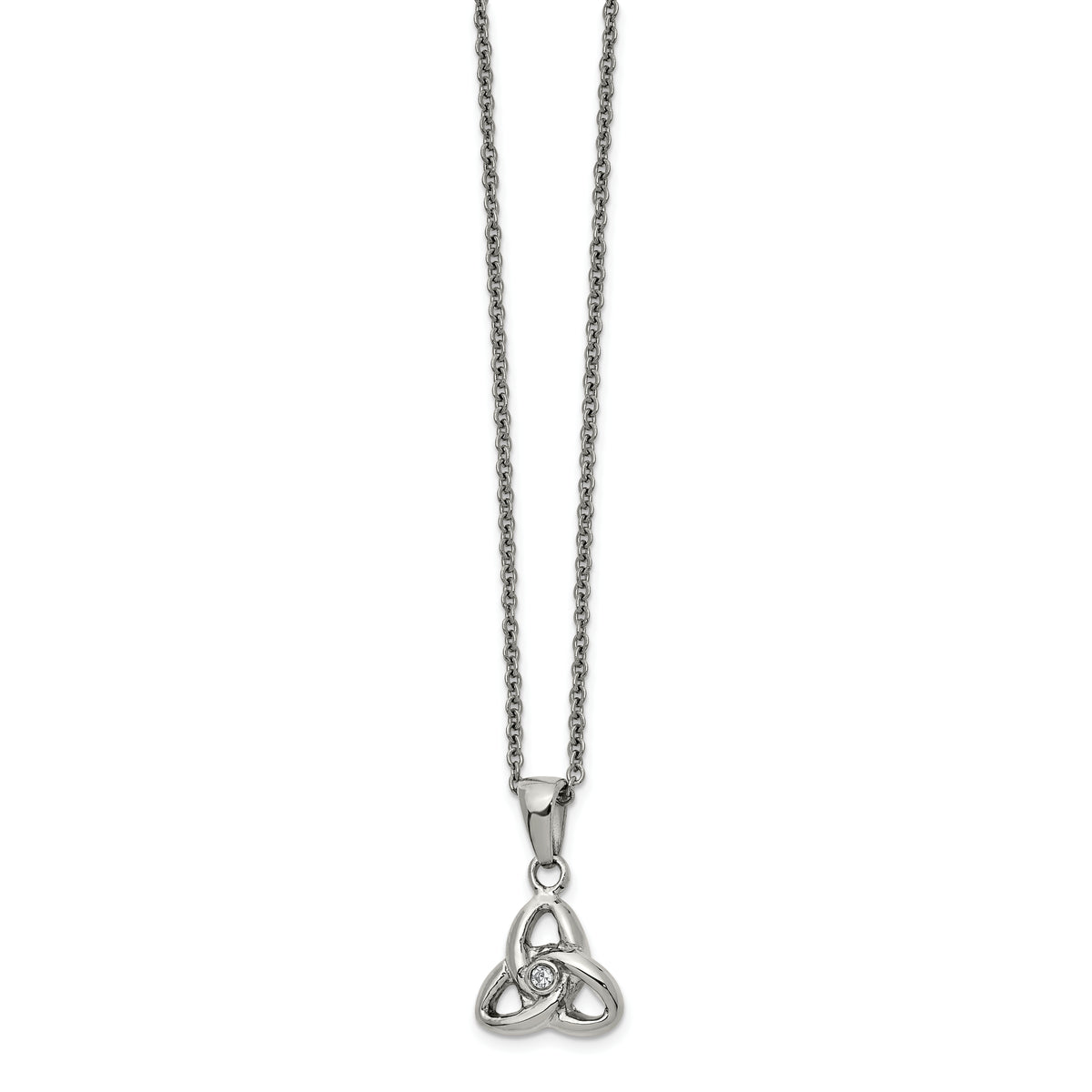 Chisel Stainless Steel Polished with Preciosa Crystal Trinity Knot Pendant on a 16 inch Cable Chain with a 1 inch Extension Necklace