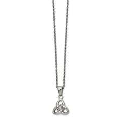 Chisel Stainless Steel Polished with Preciosa Crystal Trinity Knot Pendant on a 16 inch Cable Chain with a 1 inch Extension Necklace