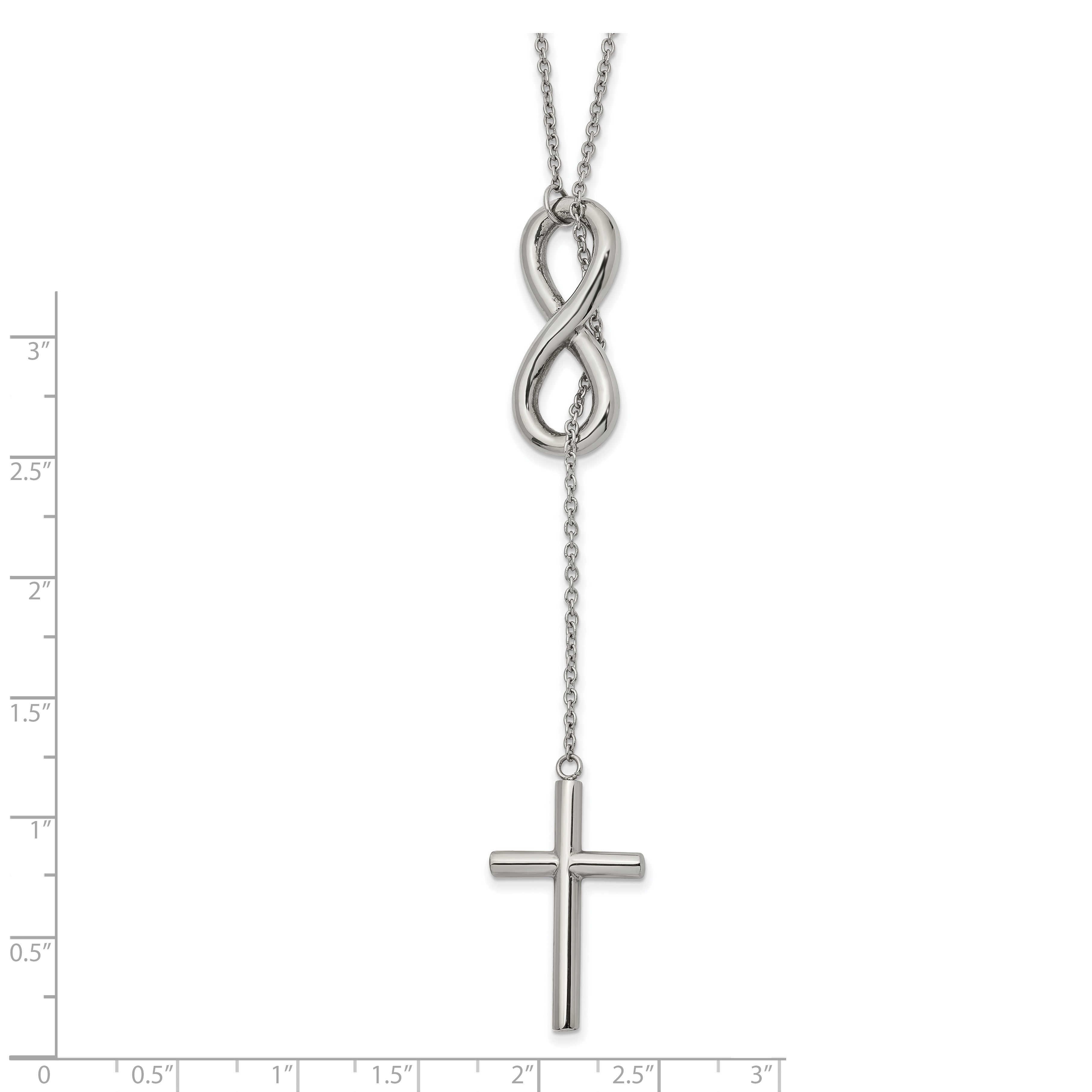 Chisel Stainless Steel Polished Cross/Infinity Adjustable up to 25 inch Slipon Cable Chain Necklace