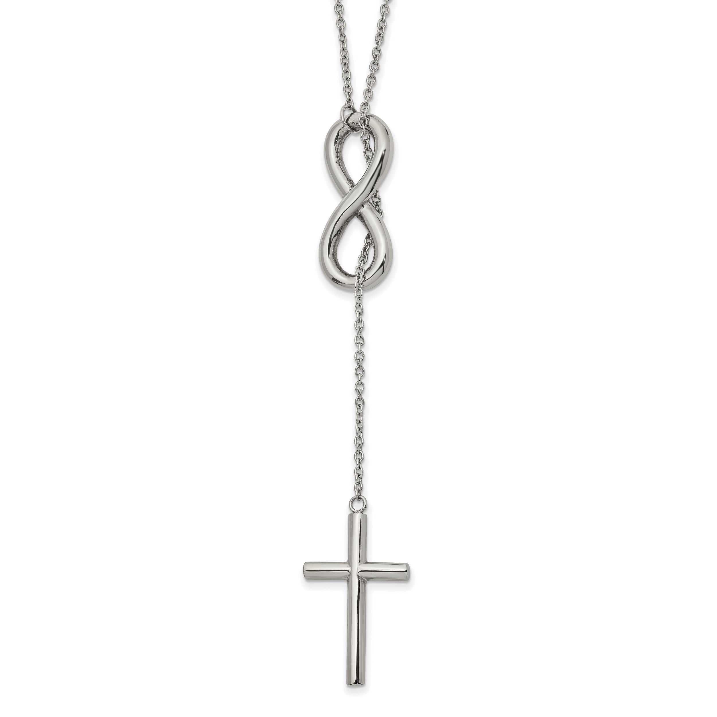 Chisel Stainless Steel Polished Cross/Infinity Adjustable up to 25 inch Slipon Cable Chain Necklace