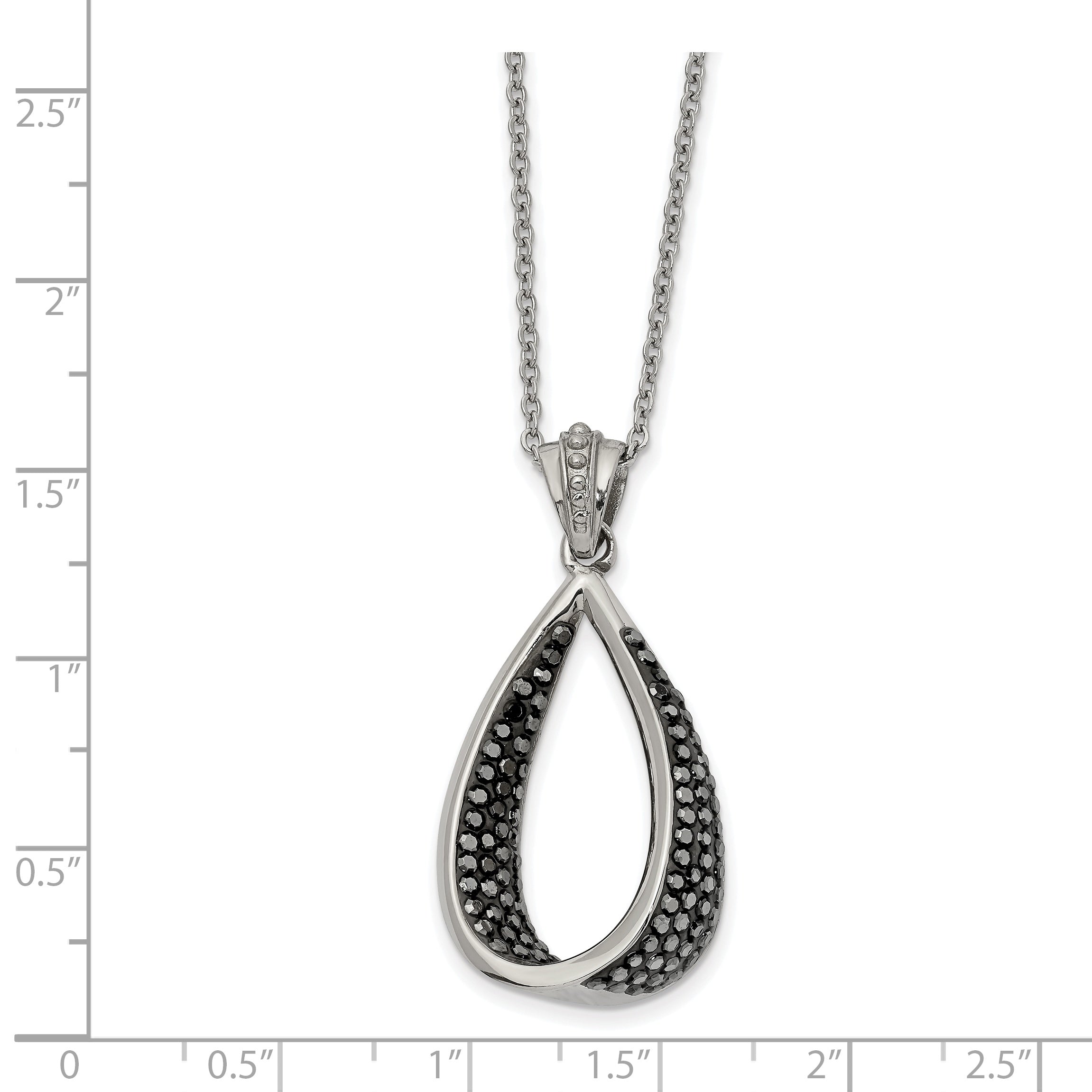 Stainless Steel  22in Polished Teardrop Black Preciosa Crystal Necklace