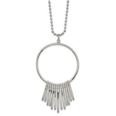 Chisel Stainless Steel Polished Circle with Bars Pendant on a 22 inch Ball Chain Necklace