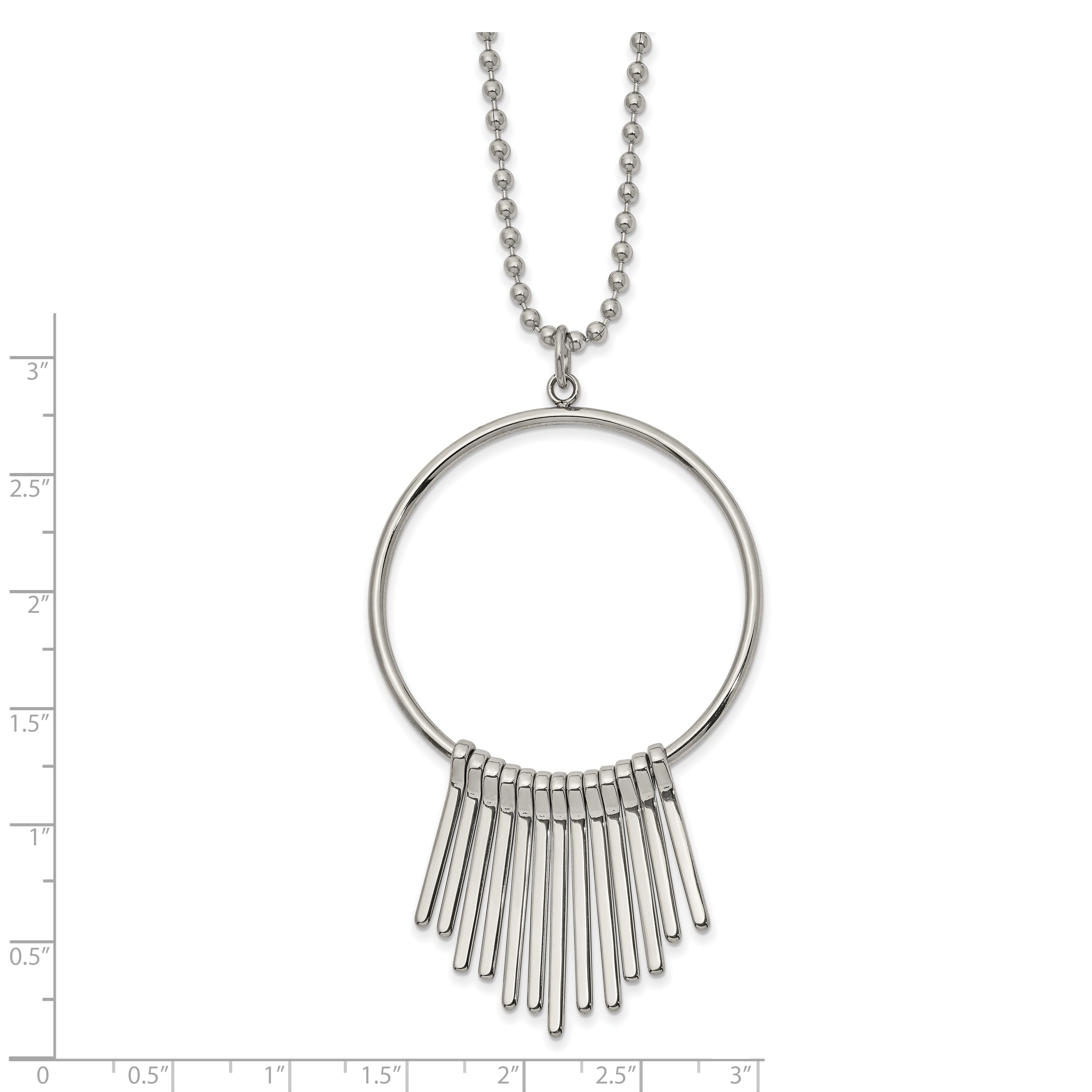 Chisel Stainless Steel Polished Circle with Bars Pendant on a 22 inch Ball Chain Necklace