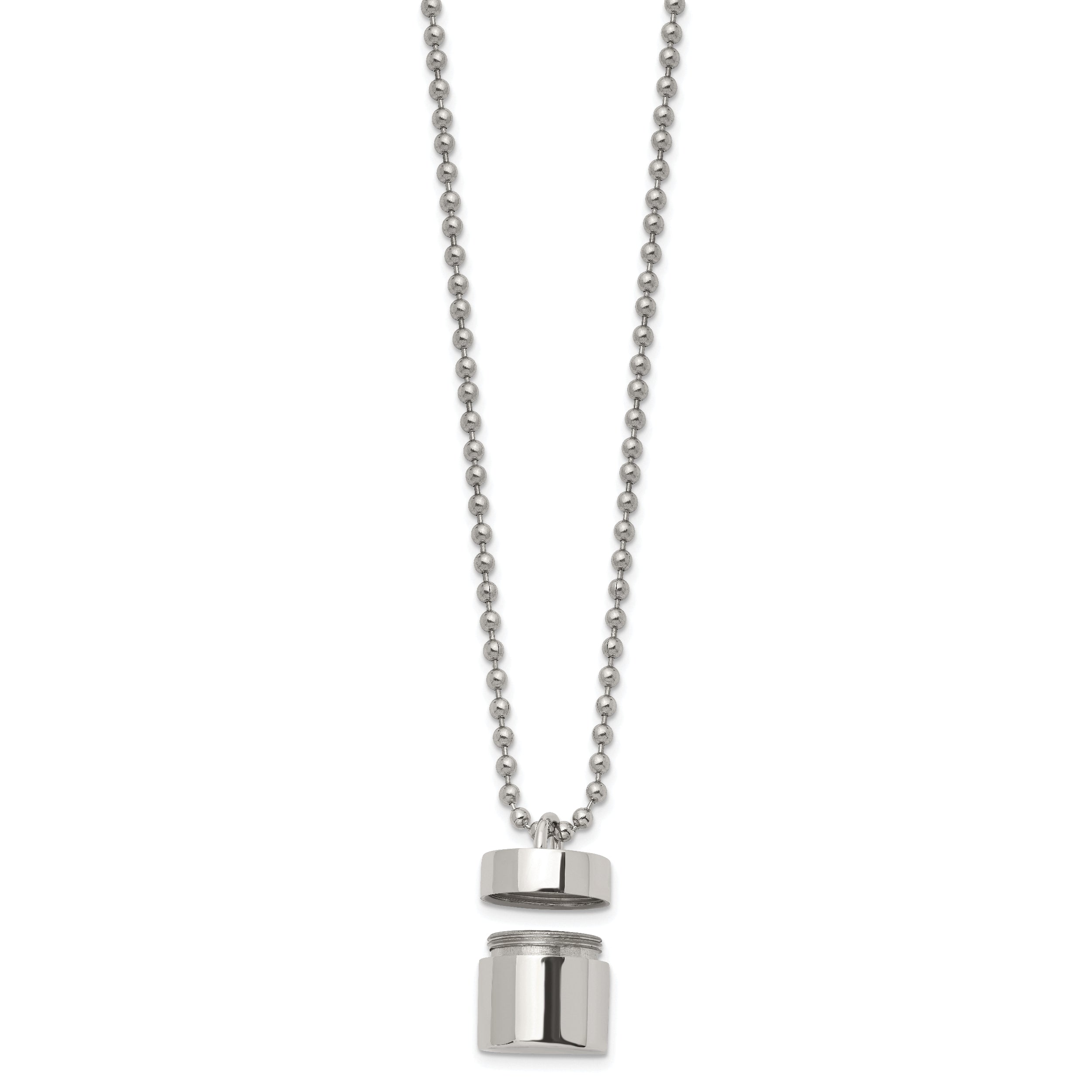 Chisel Stainless Steel Polished Capsule that Opens on a 22 inch Ball Chain Necklace