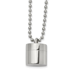 Chisel Stainless Steel Polished Capsule that Opens on a 22 inch Ball Chain Necklace