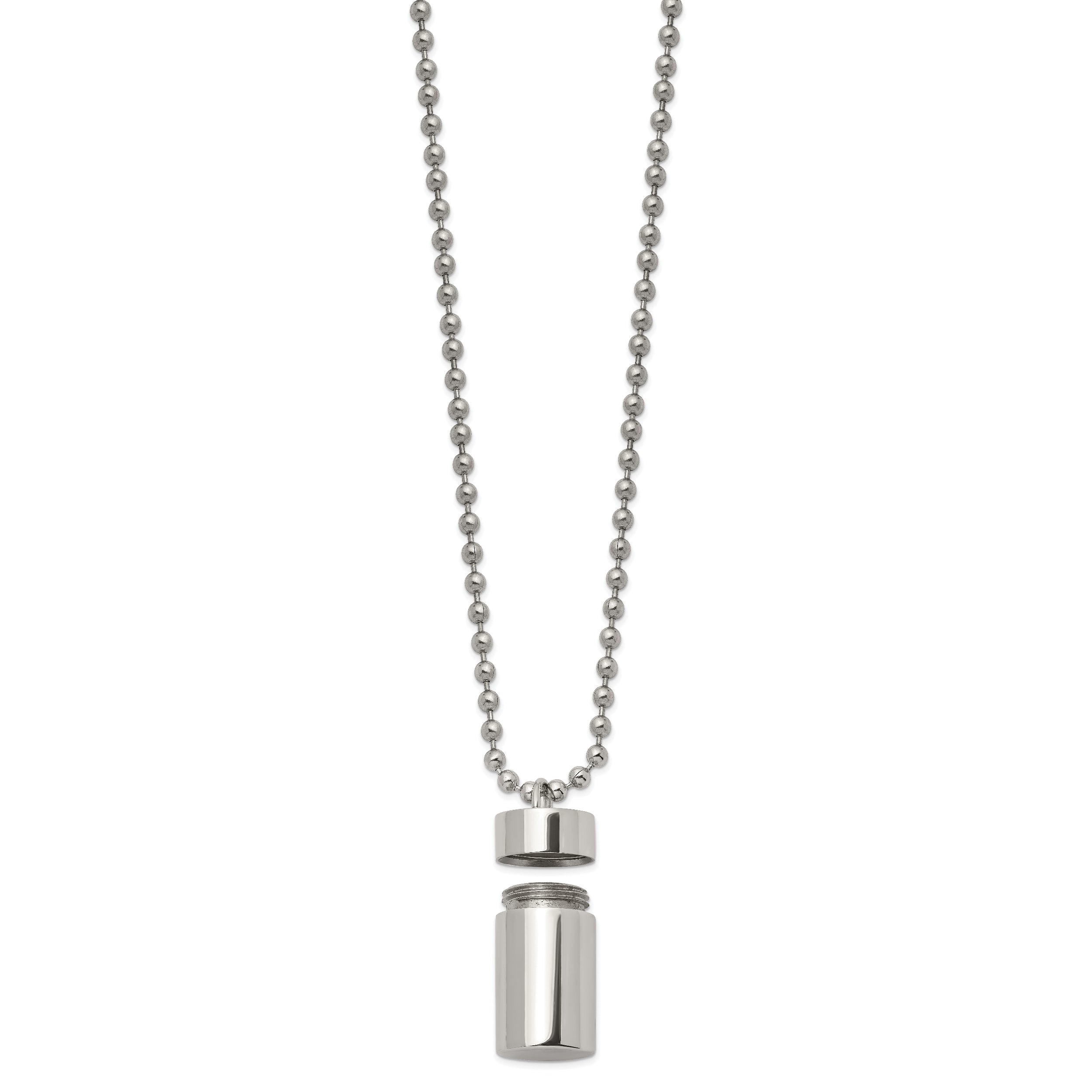 Chisel Stainless Steel Polished Capsule that Opens on a 22 inch Ball Chain Necklace