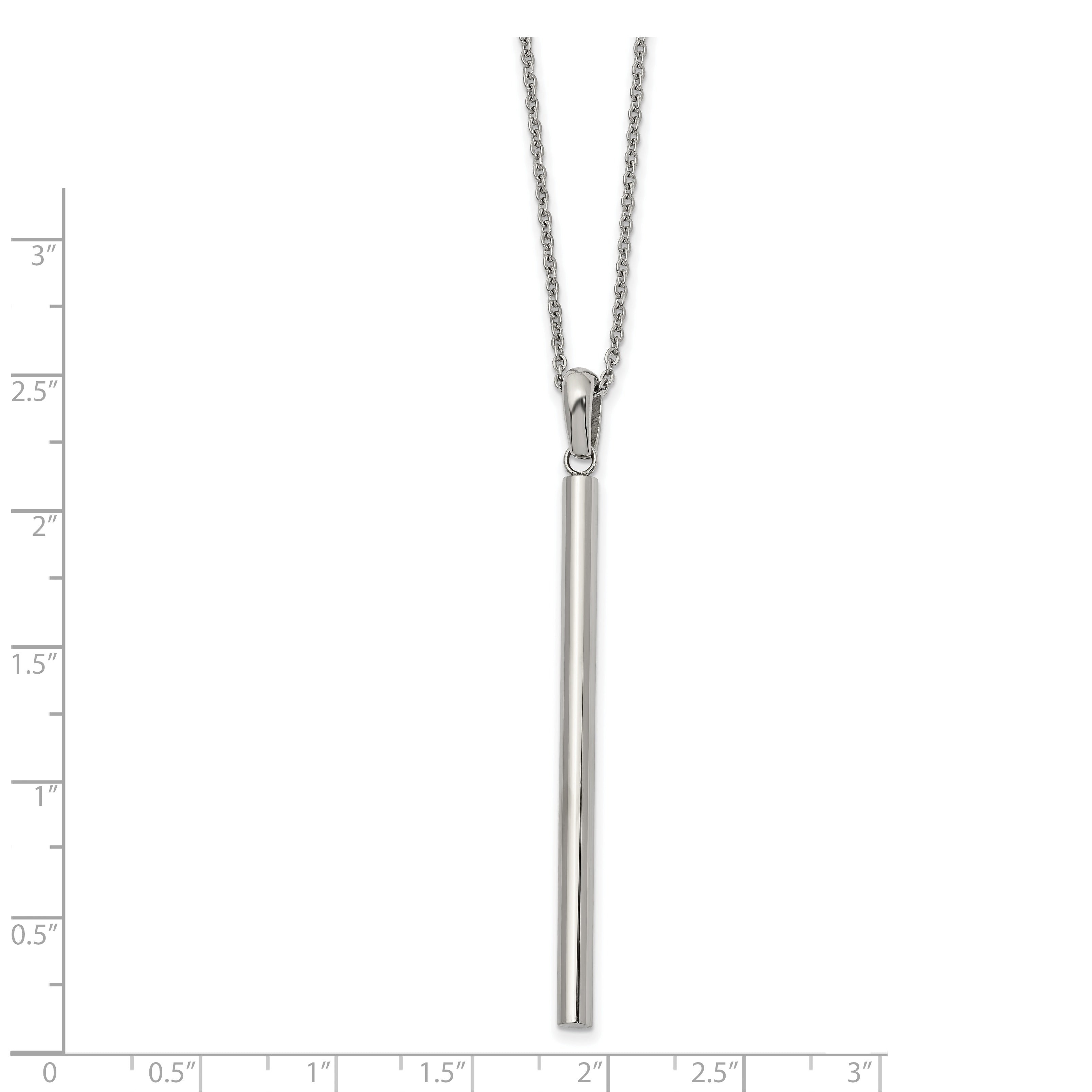 Chisel Stainless Steel Polished Cylinder Bar Pendant on a 16 inch Cable Chain with a 2 inch Extension Necklace