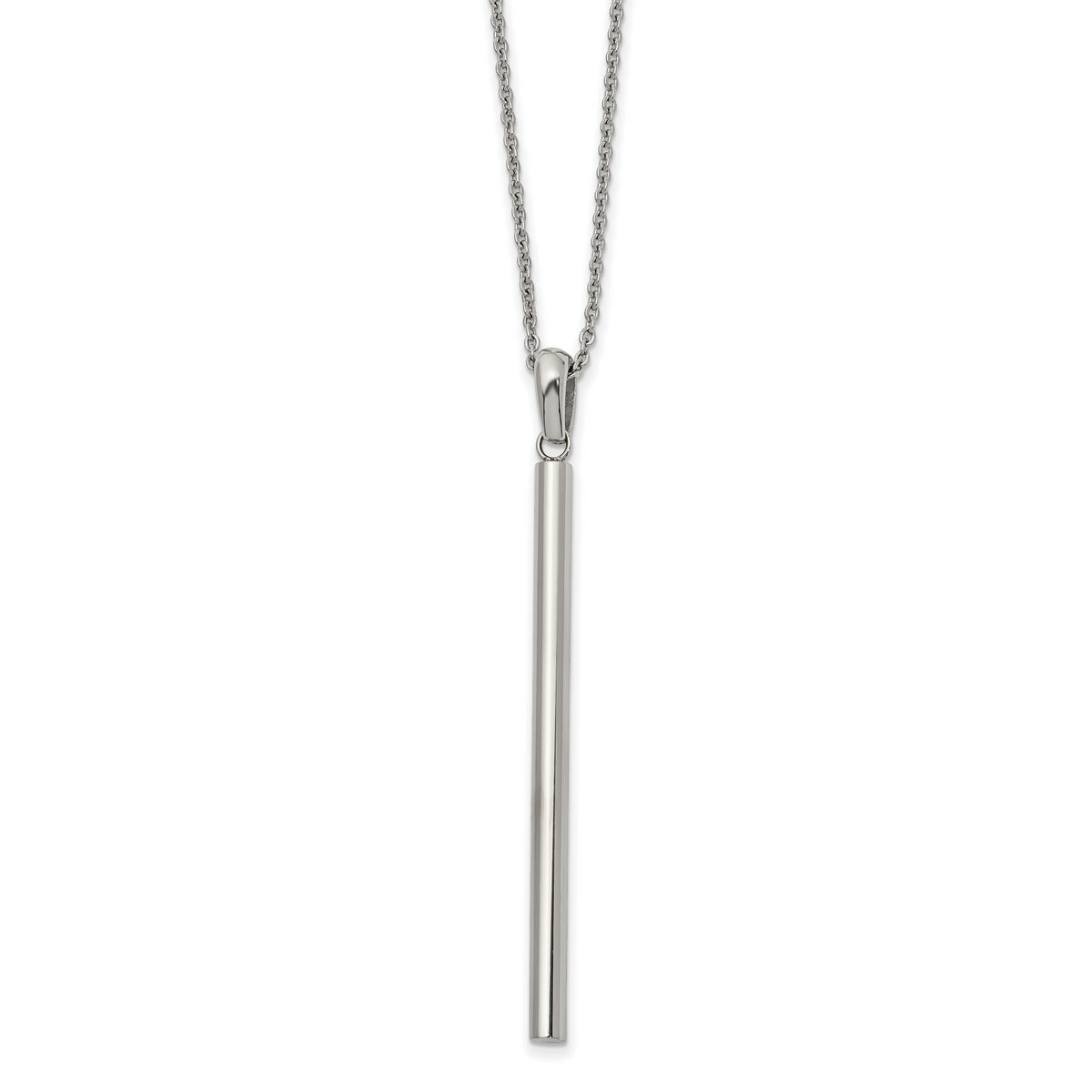 Chisel Stainless Steel Polished Cylinder Bar Pendant on a 16 inch Cable Chain with a 2 inch Extension Necklace