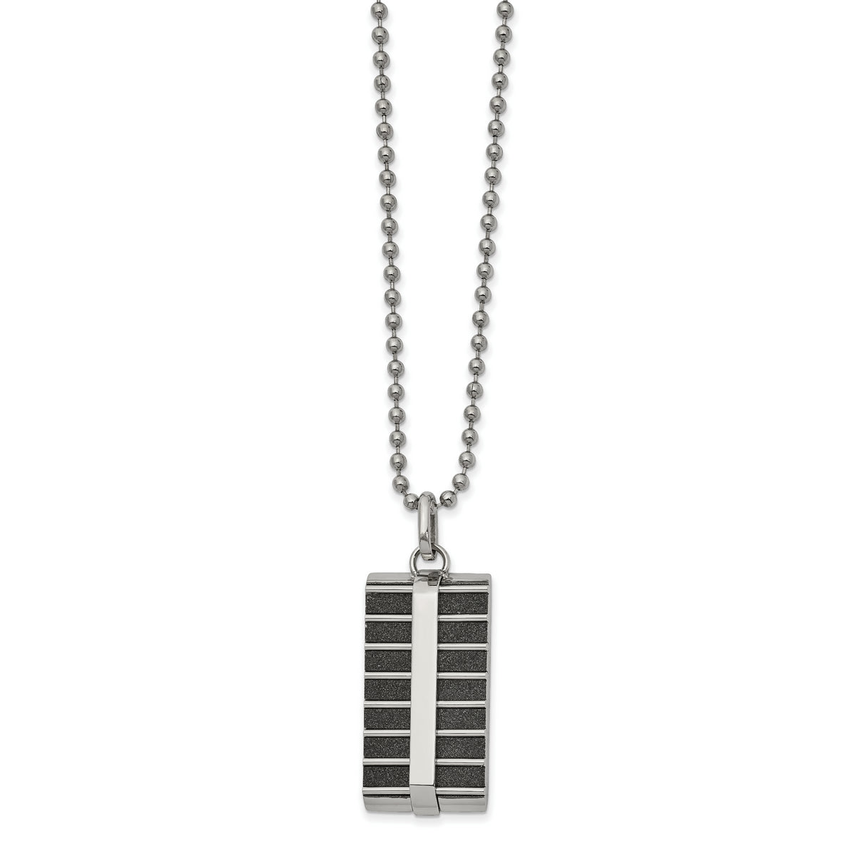 Stainless Steel 22in Polished Black IP-plated Laser Cut Rectangle Necklace