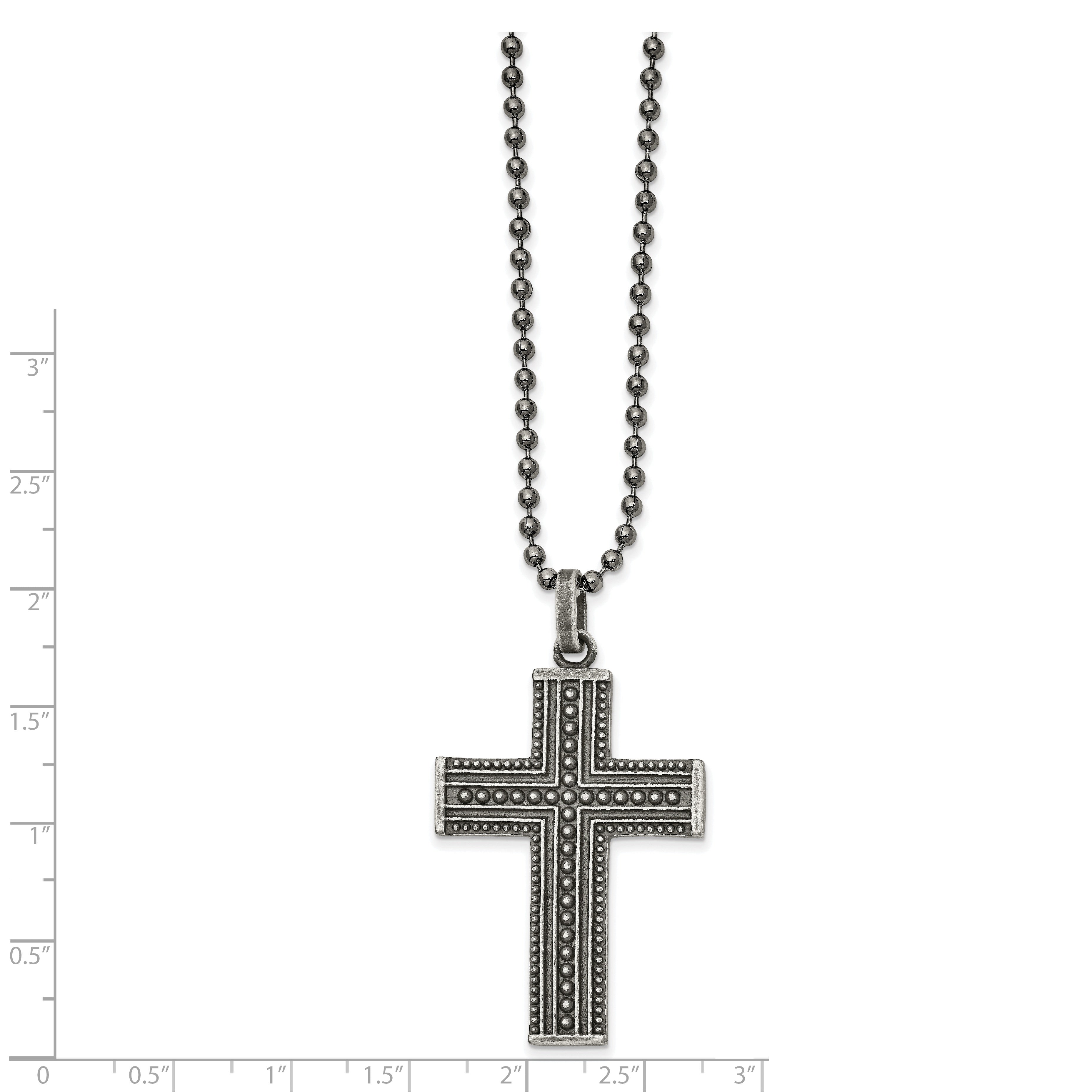 Chisel Stainless Steel Antiqued and Polished Gun Metal IP-plated Cross Pendant on a 22 inch Ball Chain Necklace