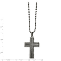 Chisel Stainless Steel Antiqued and Polished Gun Metal IP-plated Cross Pendant on a 22 inch Ball Chain Necklace