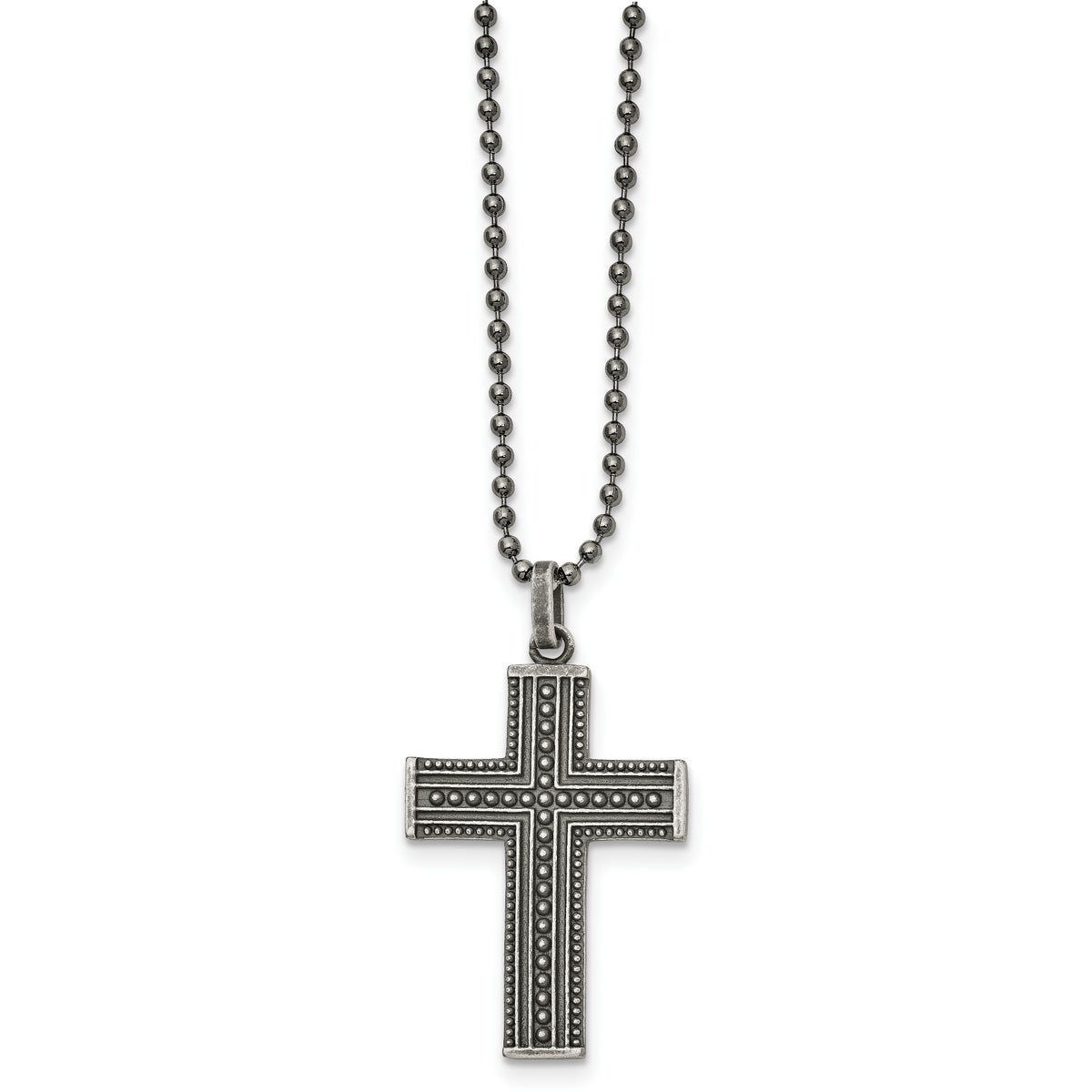 Chisel Stainless Steel Antiqued and Polished Gun Metal IP-plated Cross Pendant on a 22 inch Ball Chain Necklace