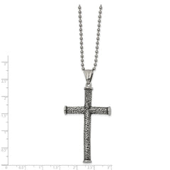 Chisel Stainless Steel Antiqued Polished and Textured Cross Pendant on a 22 inch Ball Chain Necklace