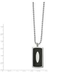 Stainless Steel Polished w/Black Leather Inlay Dog Tag 22in Necklace