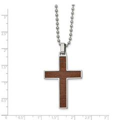 Stainless Steel Polished w/Carbon Fiber & Wood Inlay Reversible Necklace