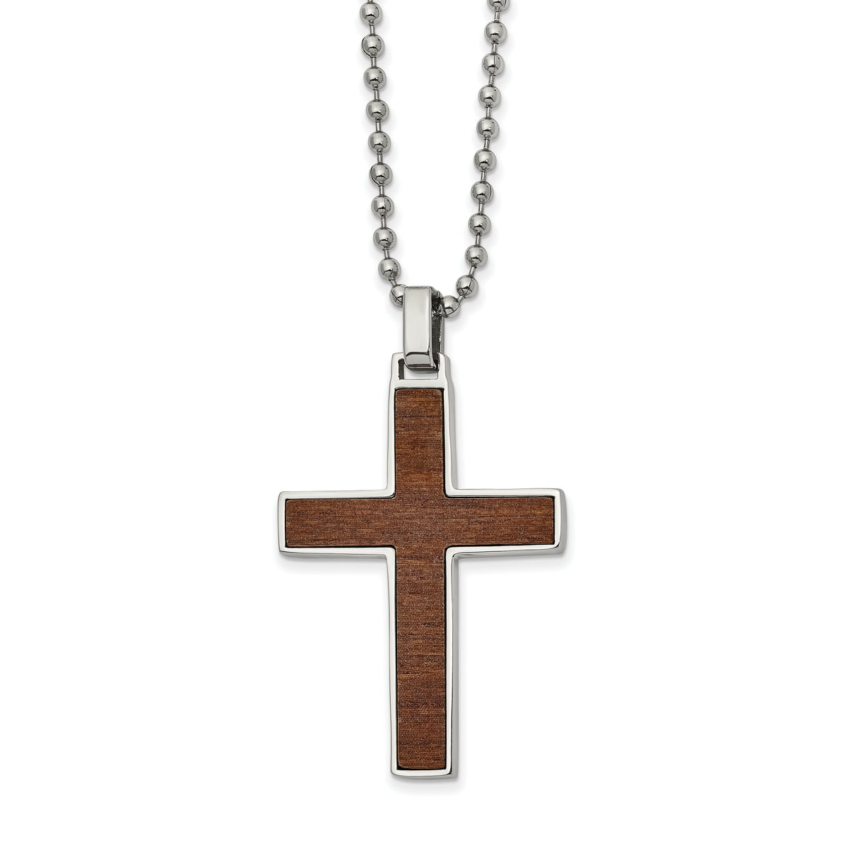 Stainless Steel Polished w/Carbon Fiber & Wood Inlay Reversible Necklace