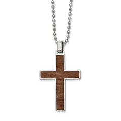 Stainless Steel Polished w/Carbon Fiber & Wood Inlay Reversible Necklace