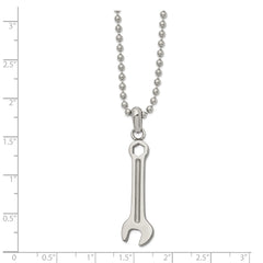 Chisel Stainless Steel Polished Wrench Pendant on a 24 inch Ball Chain Necklace