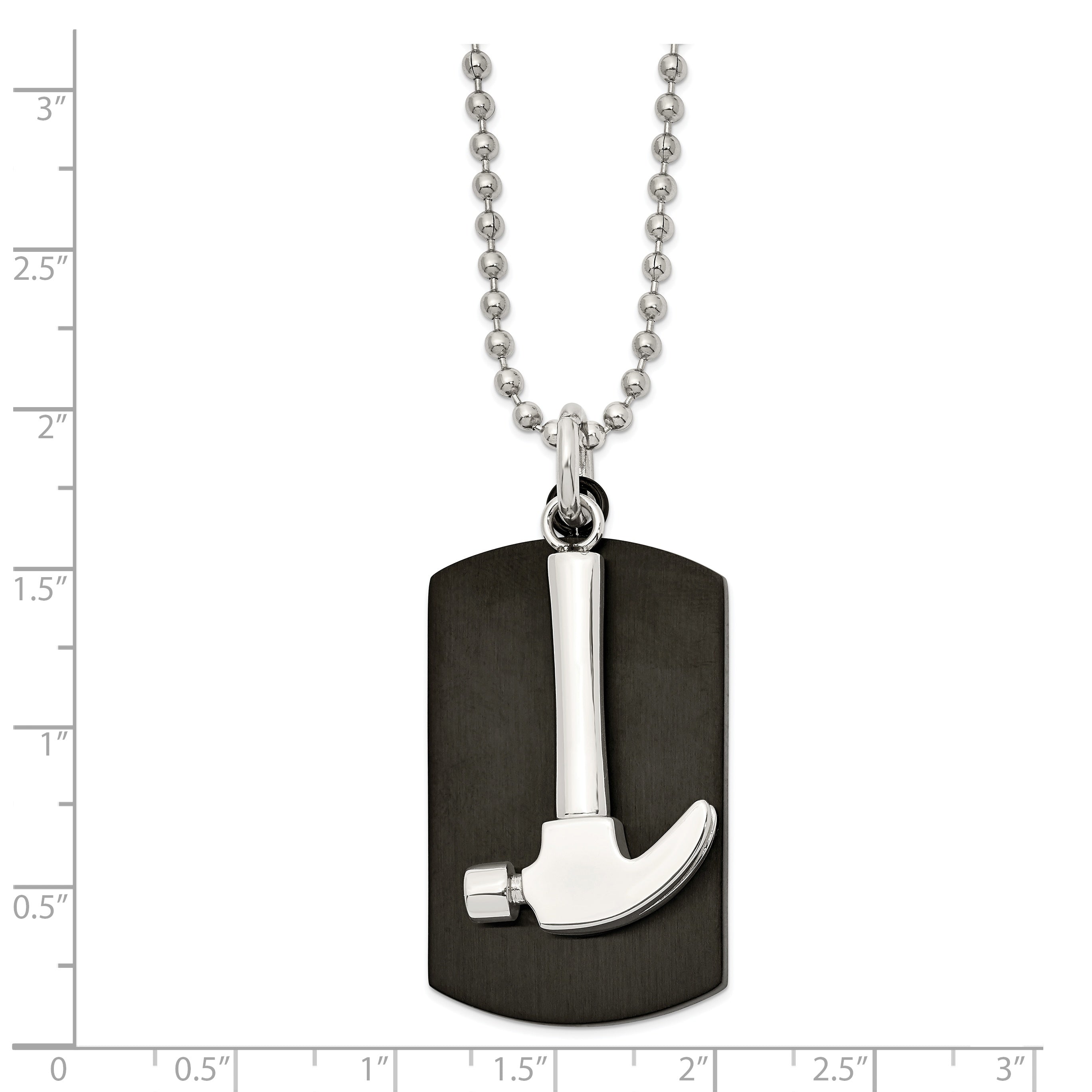 Chisel Stainless Steel Polished Black IP-plated Dog Tag with Hammer Pendant on a 24 inch Ball Chain Necklace