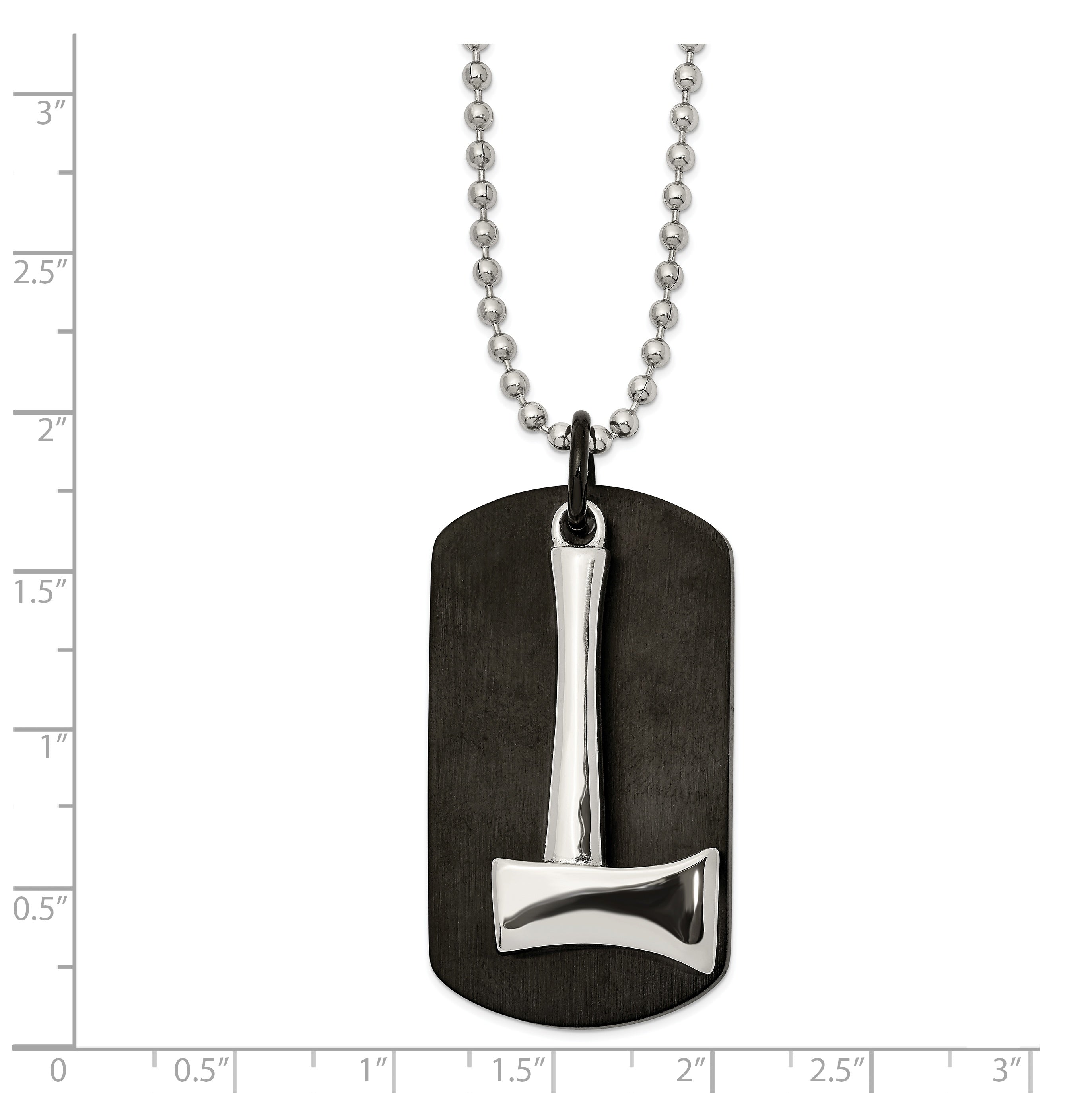 Chisel Stainless Steel Brushed and Polished Black IP-plated Dog Tag with Axe Pendant on a 24 inch Ball Chain Necklace