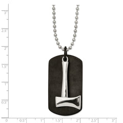 Chisel Stainless Steel Brushed and Polished Black IP-plated Dog Tag with Axe Pendant on a 24 inch Ball Chain Necklace