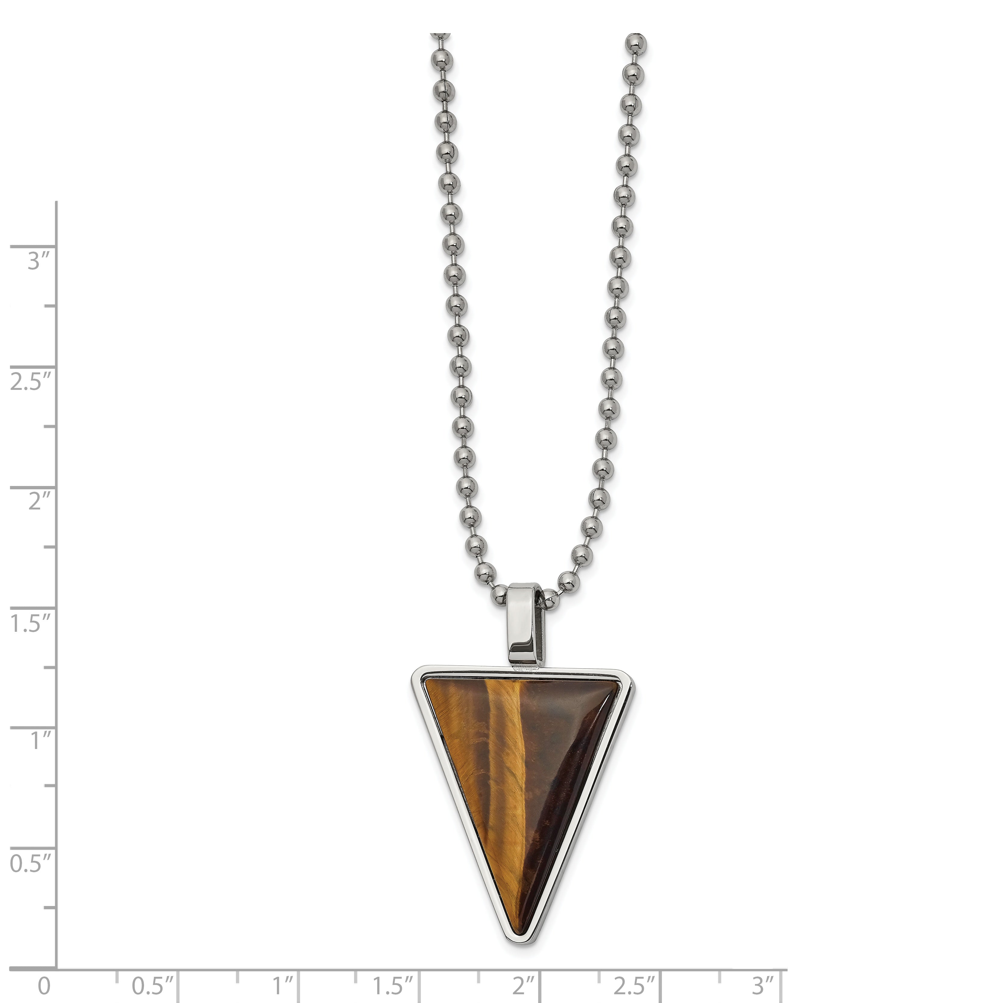 Chisel Stainless Steel Polished with Tiger's Eye Triangle Pendant on a 24 inch Ball Chain Necklace