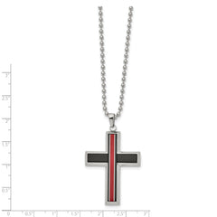 Chisel Stainless Steel Brushed and Polished with Fiber Glass Cross Pendant on a 22 inch Ball Chain Necklace