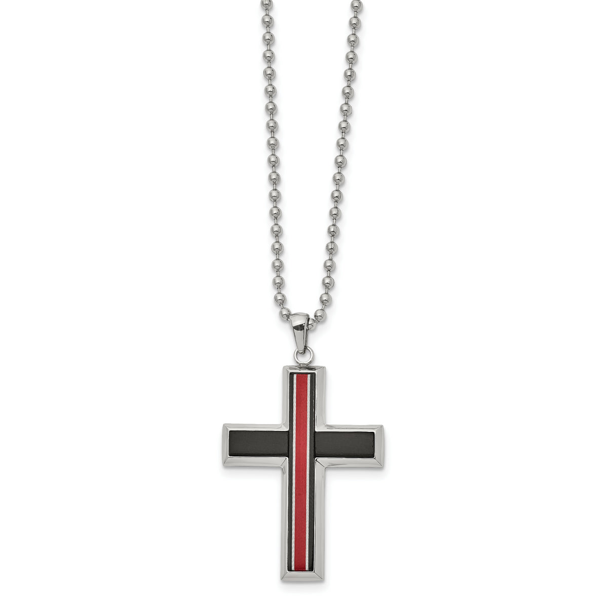 Chisel Stainless Steel Brushed and Polished with Fiber Glass Cross Pendant on a 22 inch Ball Chain Necklace