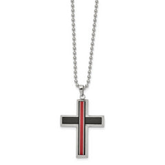 Chisel Stainless Steel Brushed and Polished with Fiber Glass Cross Pendant on a 22 inch Ball Chain Necklace