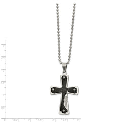 Stainless Steel Polished Black IP-plated Laser Cut JESUS Cross Necklace