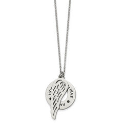 Chisel Stainless Steel Polished and Enameled FAITH HOPE BELIEVE Wing Pendan ton a 29 inch Cable Chain Necklace