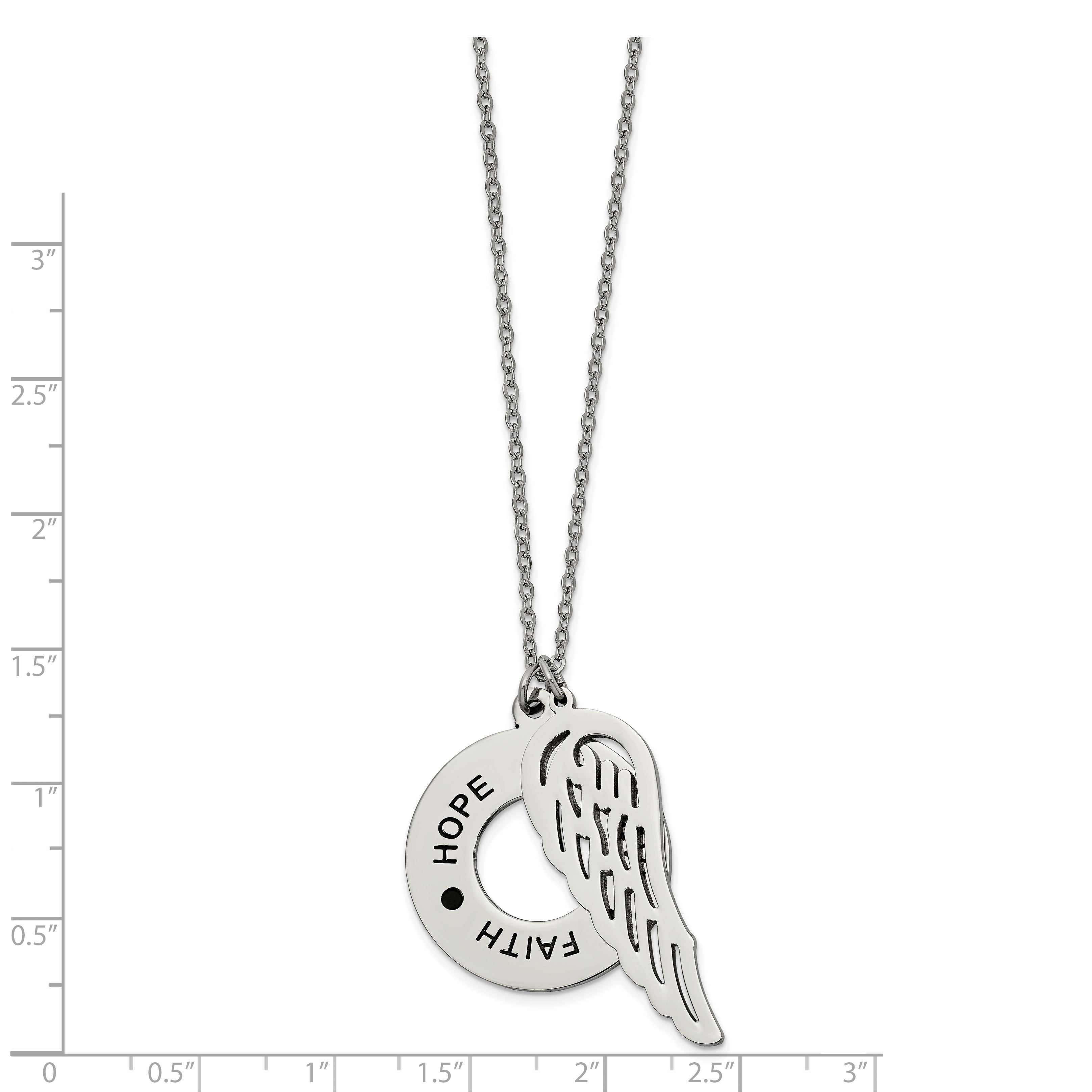 Chisel Stainless Steel Polished and Enameled FAITH HOPE BELIEVE Wing Pendan ton a 29 inch Cable Chain Necklace