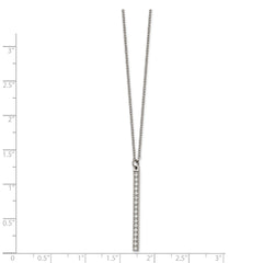 Chisel Stainless Steel Polished CZ Bar on a 16 inch Cable Chain Necklace