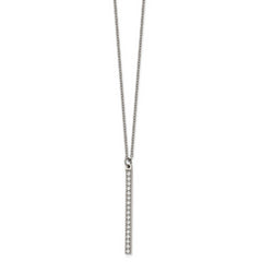 Chisel Stainless Steel Polished CZ Bar on a 16 inch Cable Chain Necklace