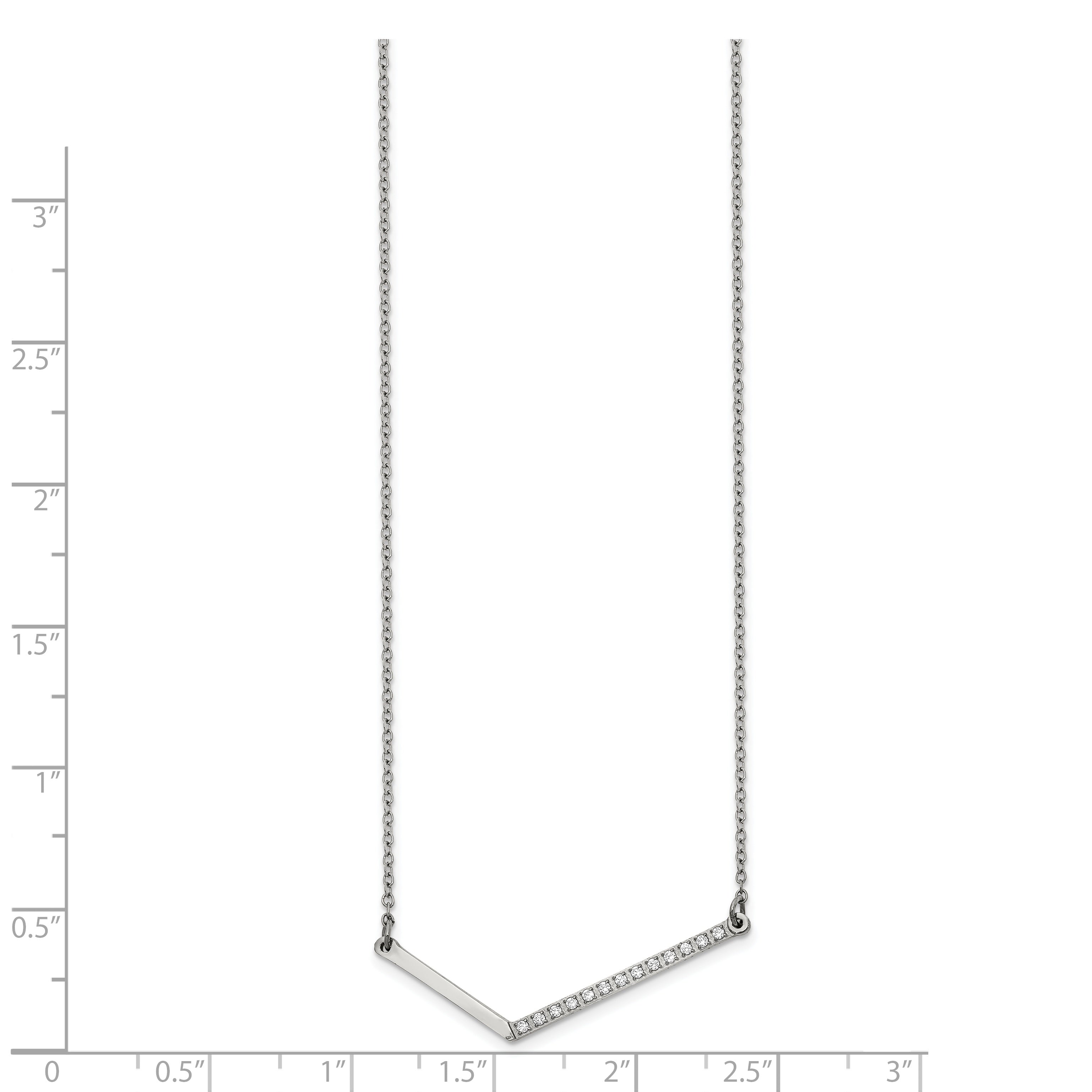 Chisel Stainless Steel Polished CZ Angled Bar on a 17.5 inch Cable Chain Necklace