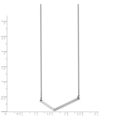 Chisel Stainless Steel Polished CZ Angled Bar on a 17.5 inch Cable Chain Necklace