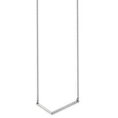 Chisel Stainless Steel Polished CZ Angled Bar on a 17.5 inch Cable Chain Necklace