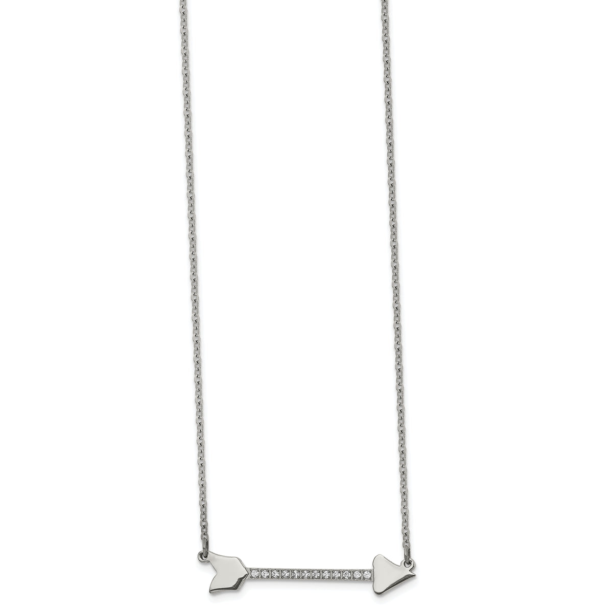 Chisel Stainless Steel Polished with CZ Arrow on a 17.5 inch Cable Chain Necklace