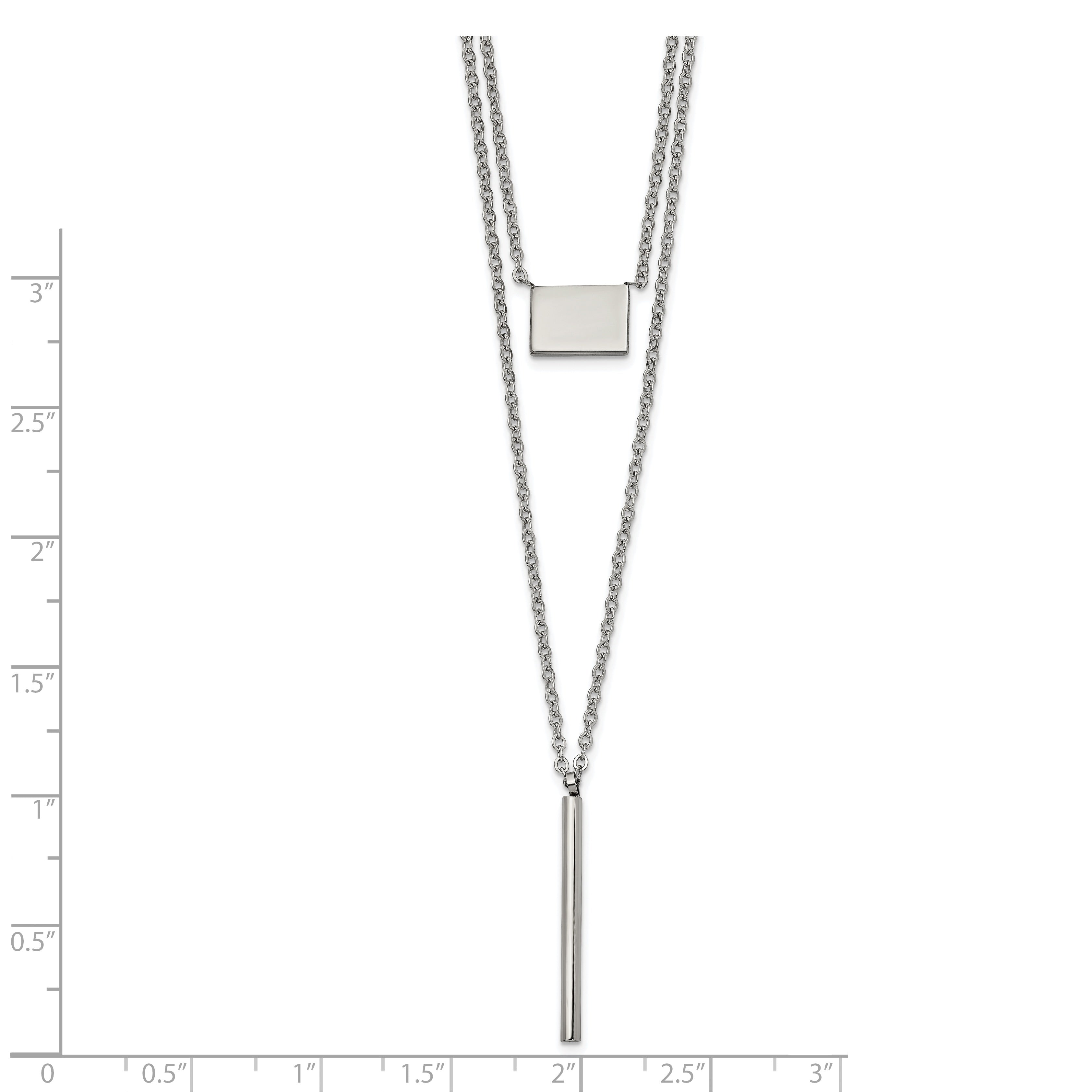 Chisel Stainless Steel Polished Two Strand Square and Bar 16.5 inch with a 2 inch Extension Necklace