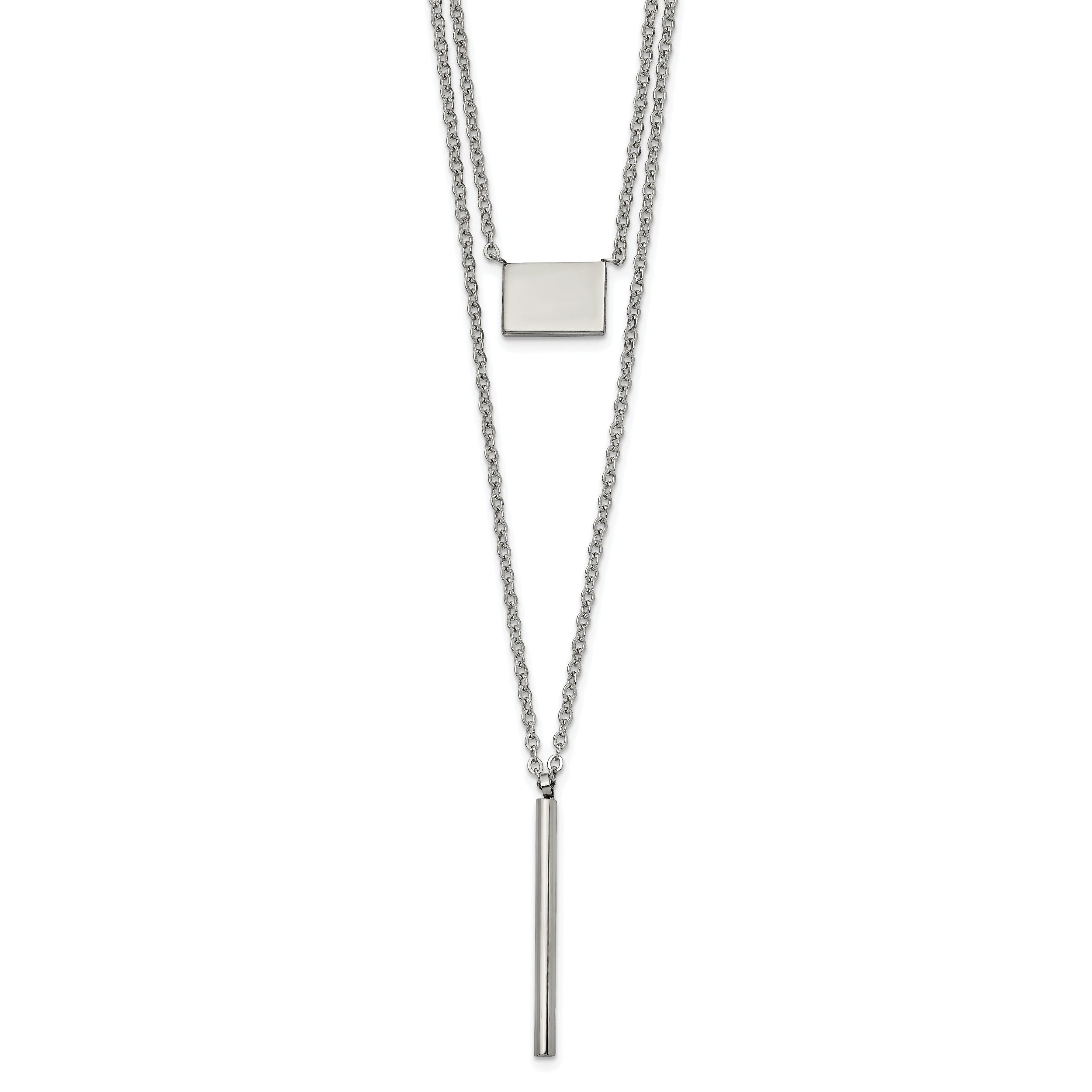 Chisel Stainless Steel Polished Two Strand Square and Bar 16.5 inch with a 2 inch Extension Necklace