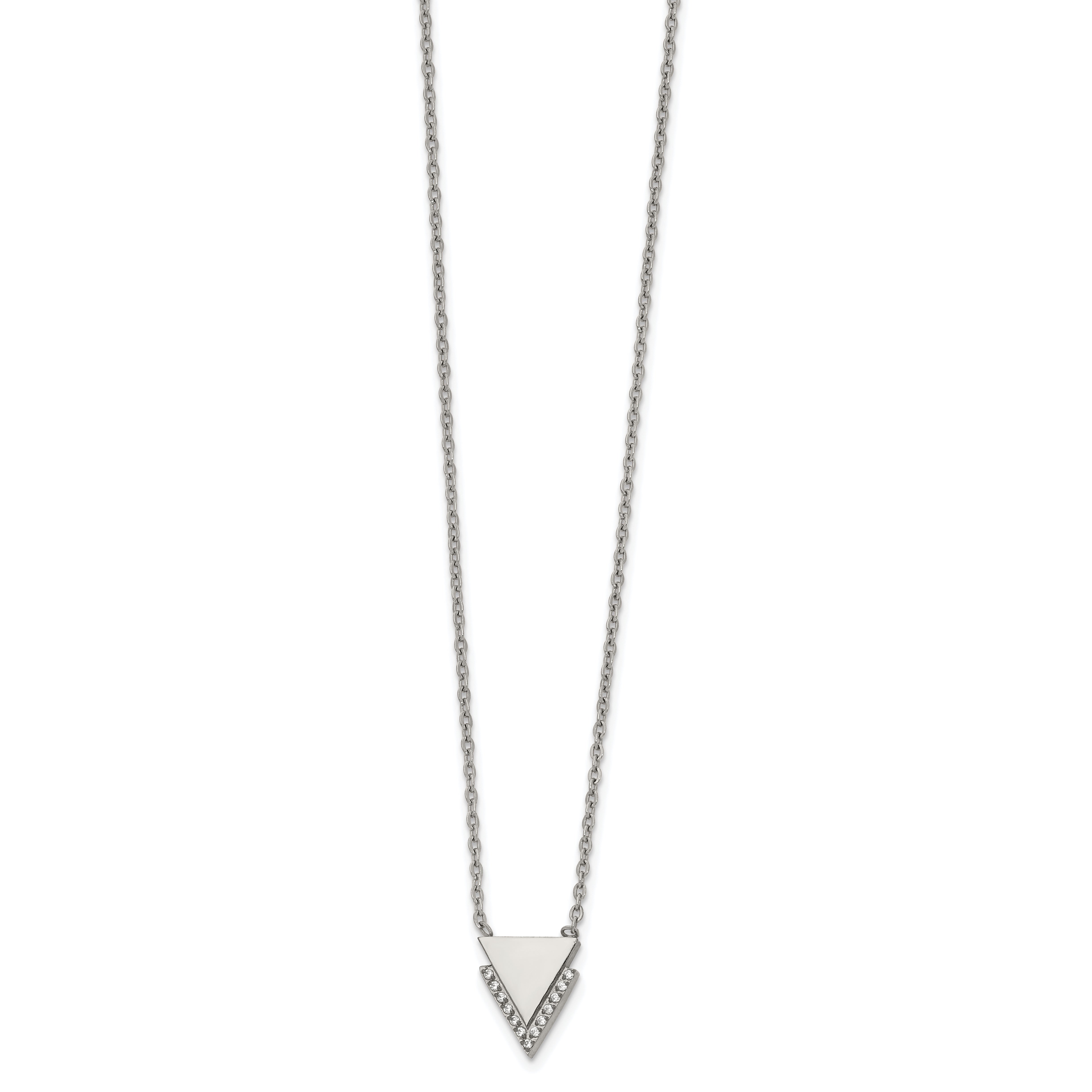 Chisel Stainless Steel Polished with CZ Double Triangles Pendant on a 16.5 inch Cable Chain Necklace