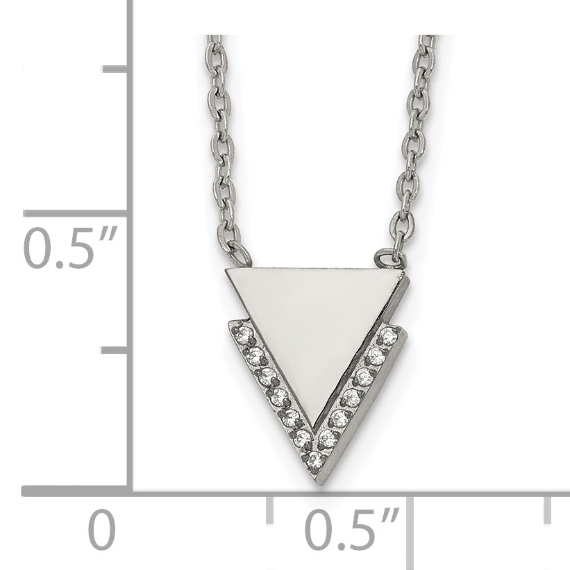 Chisel Stainless Steel Polished with CZ Double Triangles Pendant on a 16.5 inch Cable Chain Necklace