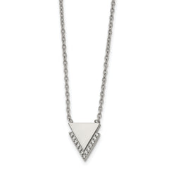 Chisel Stainless Steel Polished with CZ Double Triangles Pendant on a 16.5 inch Cable Chain Necklace