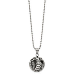 Chisel Stainless Steel Antiqued Polished and Textured Cobra Pendant on a 22 inch Ball Chain Necklace