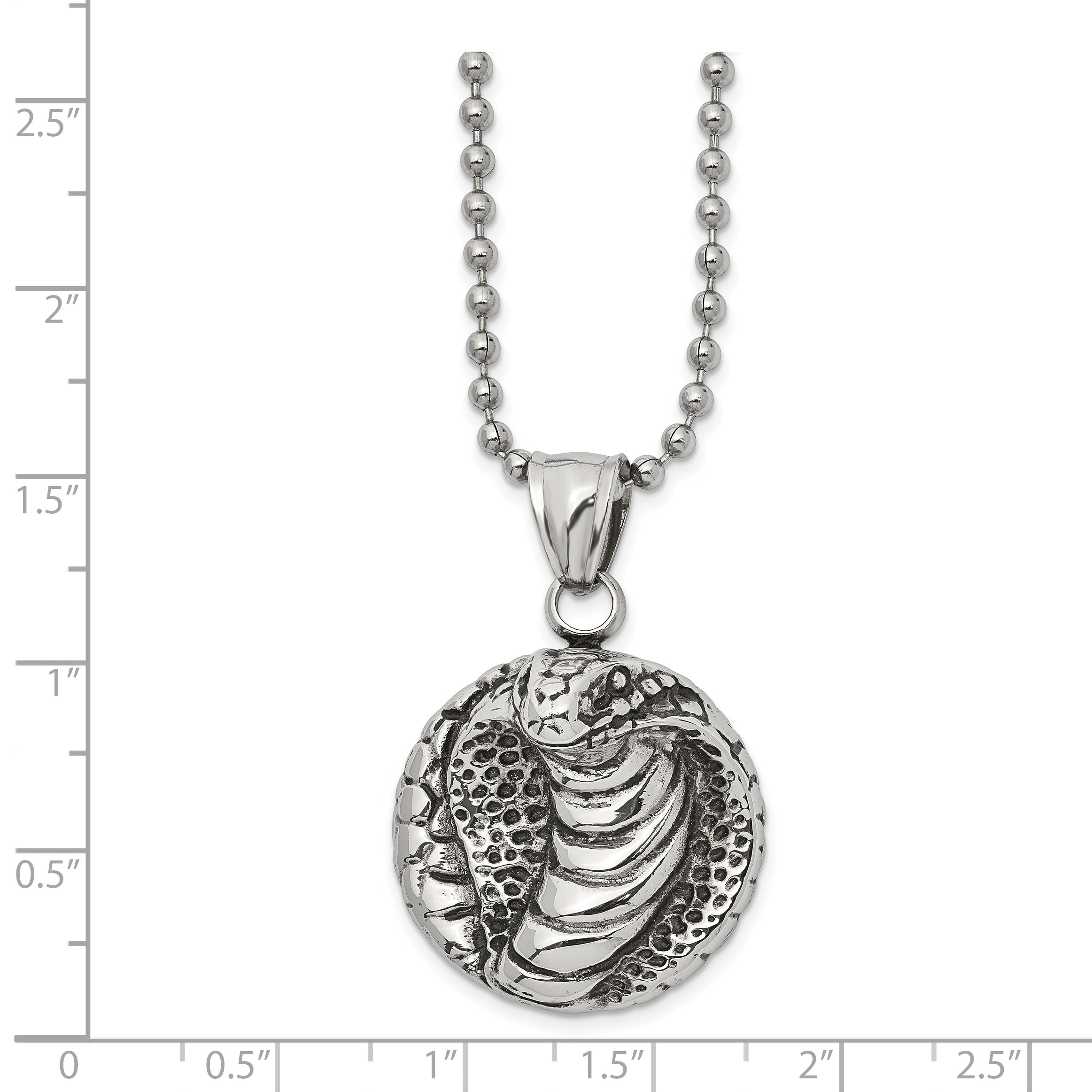 Chisel Stainless Steel Antiqued Polished and Textured Cobra Pendant on a 22 inch Ball Chain Necklace